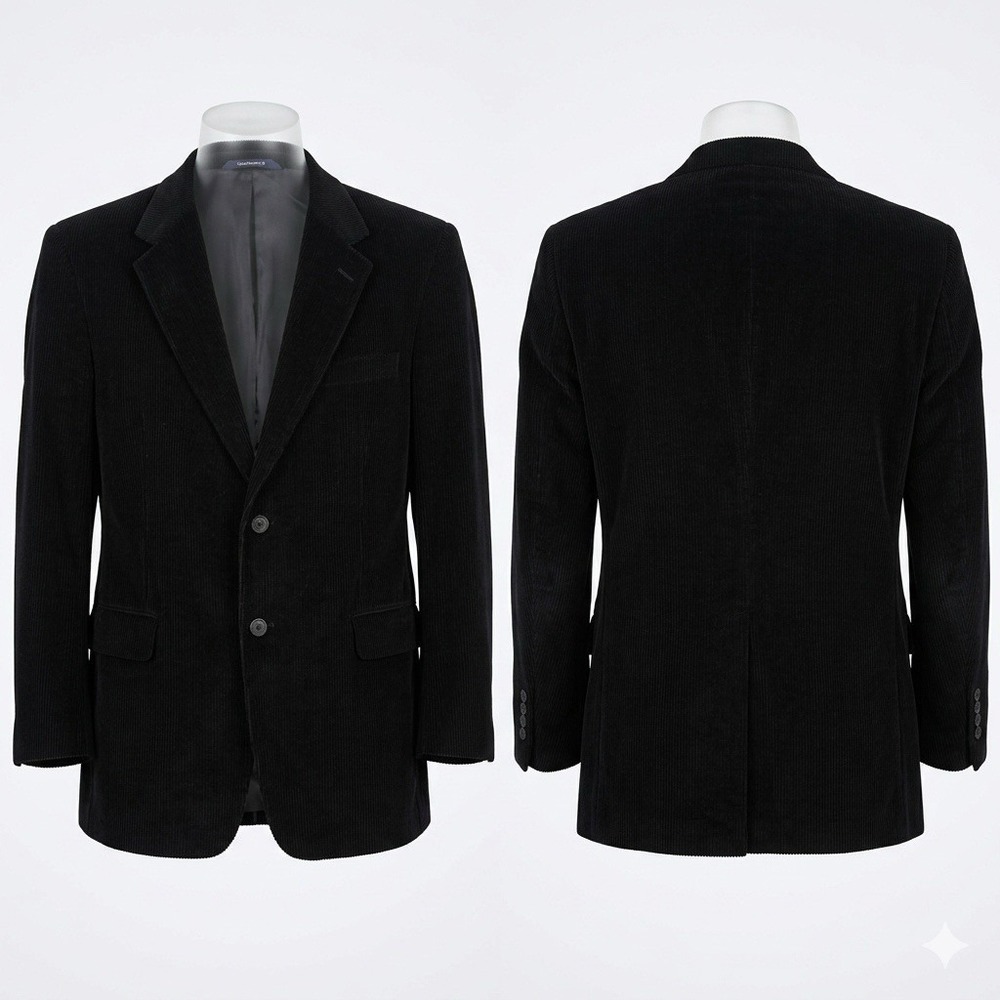 Stafford Blazer Men 44R Black Corduroy 100% Cotton 2 Button Sport Coat Jacket
